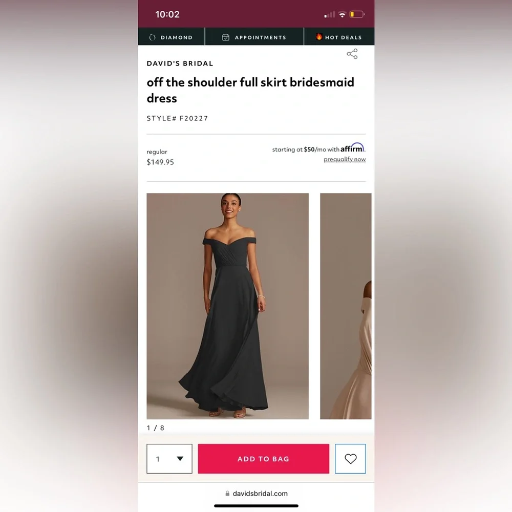 David’s Bridal black off the shoulder prom/formal dress - Picture 3 of 3